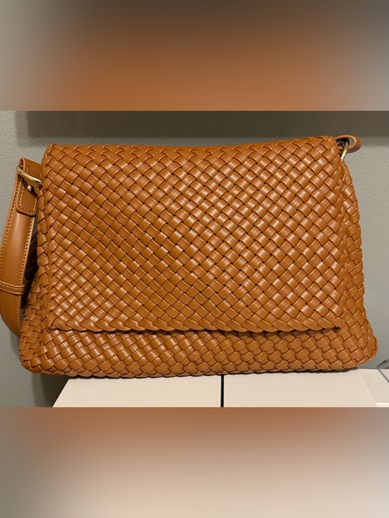 Melie Bianco Handbags - Melie Bianco Natalia Woven Shoulder Bag in Saddle